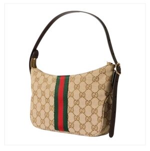 Gucci Beige and Brown Shoulder Bag with Green and Red Stripe